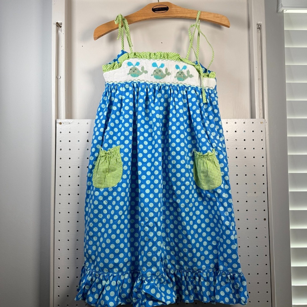 Mom & Me Flare Dress Girls Size 8‎ Blue Polka Dots Pleated Summer Wear Ruffle